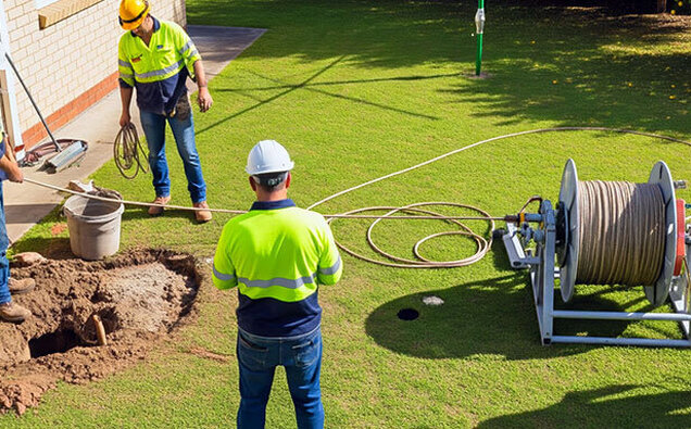Plumber Laying Cable Ground